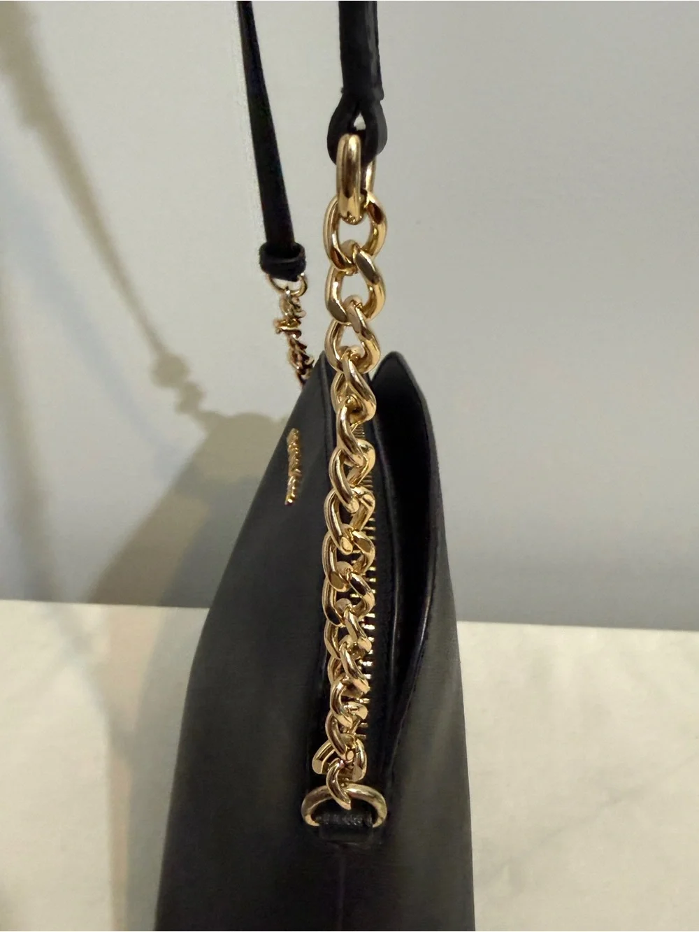 Michael Kors Black Saffiano Leather Dome Crossbody with Gold Hardware